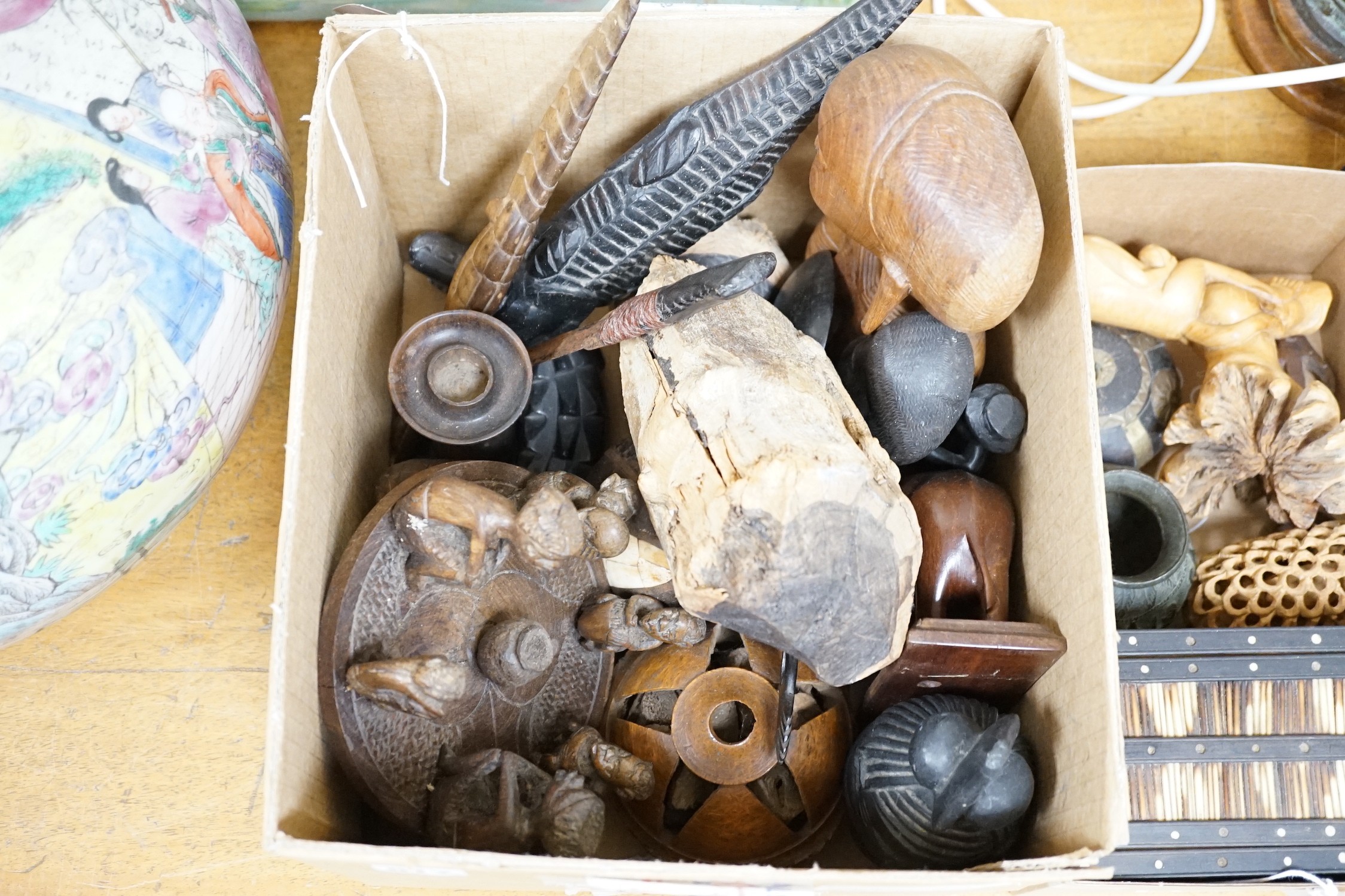 A group of treen and African wood carvings